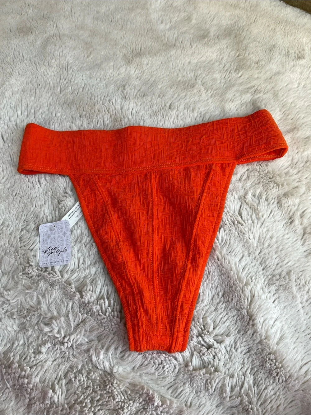 Free People Beach Dylan Bright Orange Textured Bikini Bottom Size M